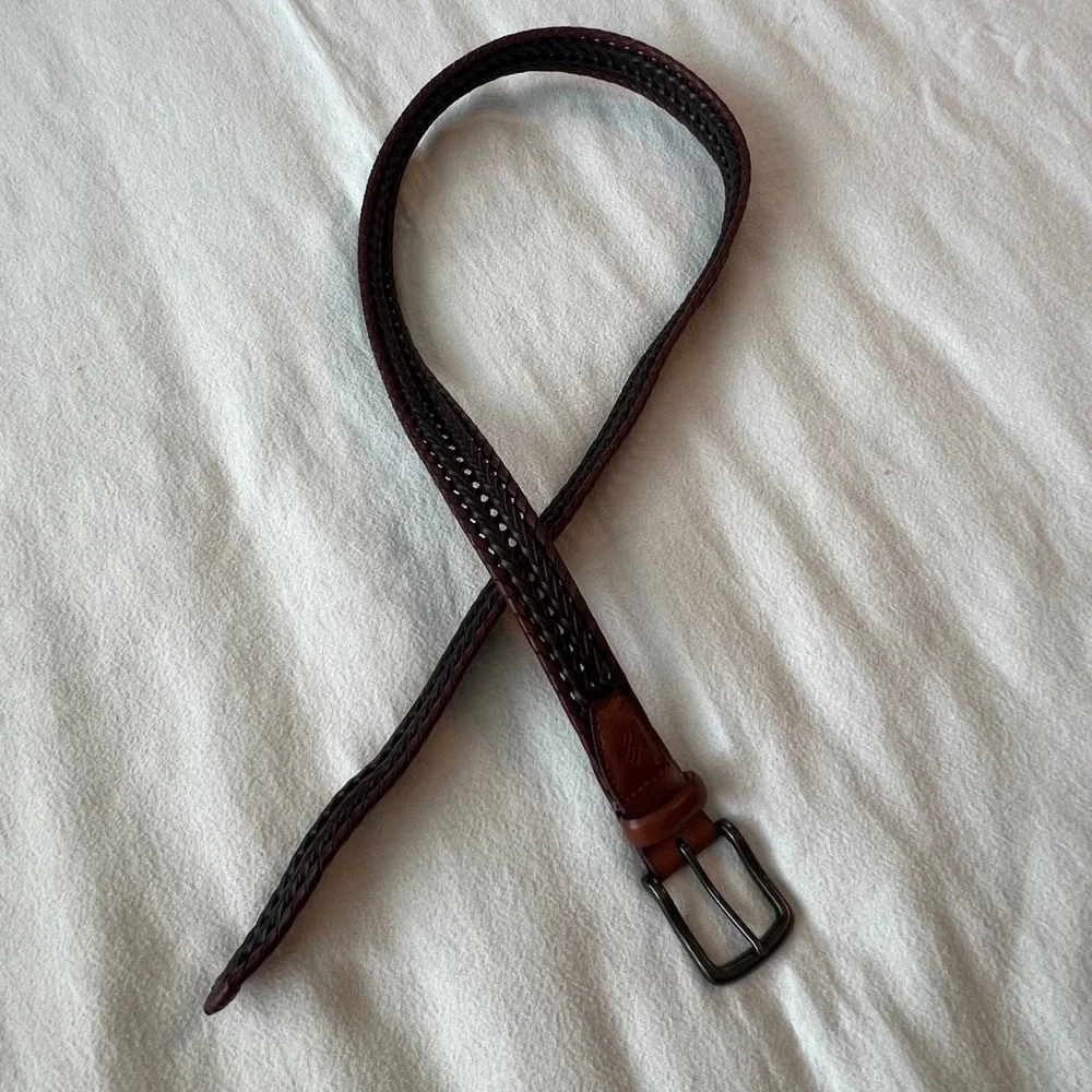Columbia Mens Braided Leather Belt Mahogany Brown Black‎ Woven Casual Outdoor
